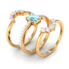 Certified Emerald Cut Real Aquamarine Trio Wedding Ring Set with Diamond AAA - Rosec Jewels