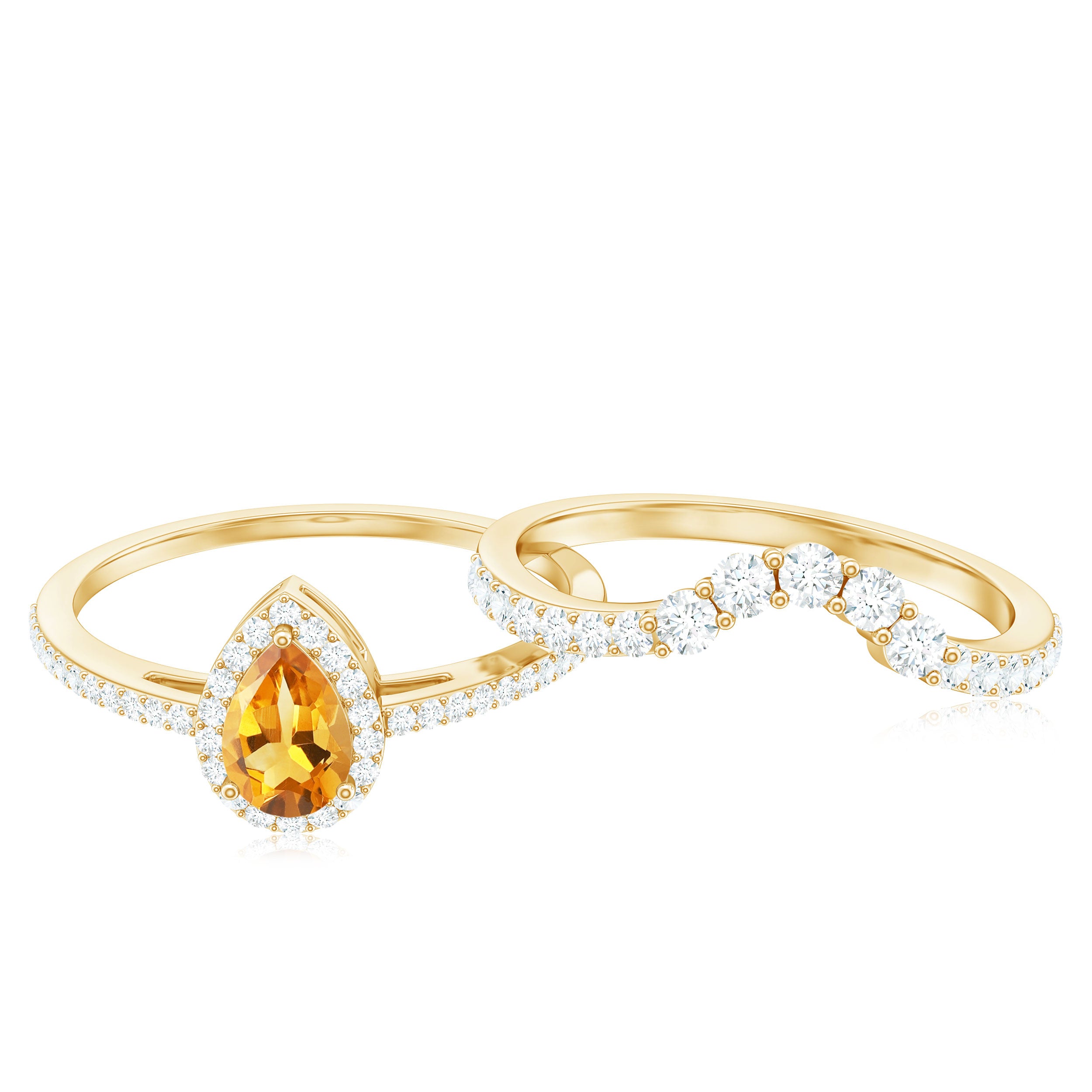 Rosec Jewels-Natural Citrine Teardrop Engagement Ring with Wedding Band