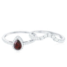 Rosec Jewels-Natural 5X7mm Pear Shape Garnet Diamond Wedding Engagement Ring Set