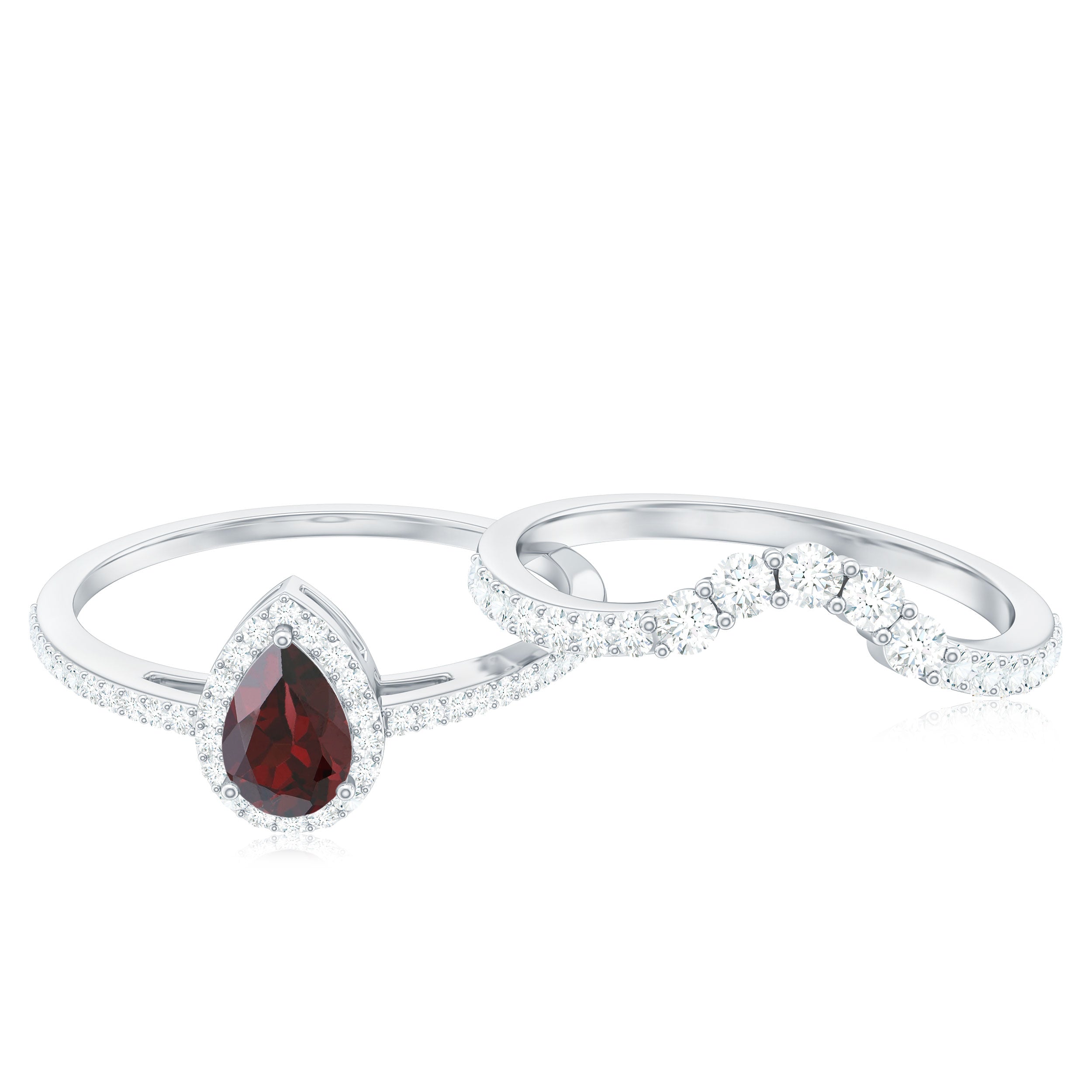 Rosec Jewels-Natural 5X7mm Pear Shape Garnet Diamond Wedding Engagement Ring Set
