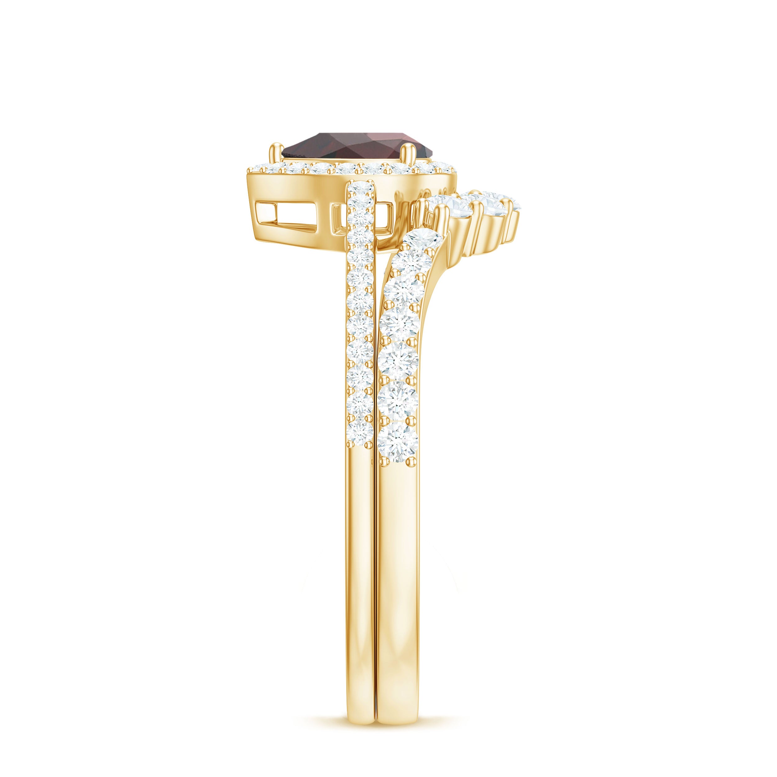 Rosec Jewels-Natural 5X7mm Pear Shape Garnet Diamond Wedding Engagement Ring Set