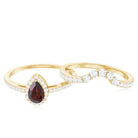 Rosec Jewels-Natural 5X7mm Pear Shape Garnet Diamond Wedding Engagement Ring Set