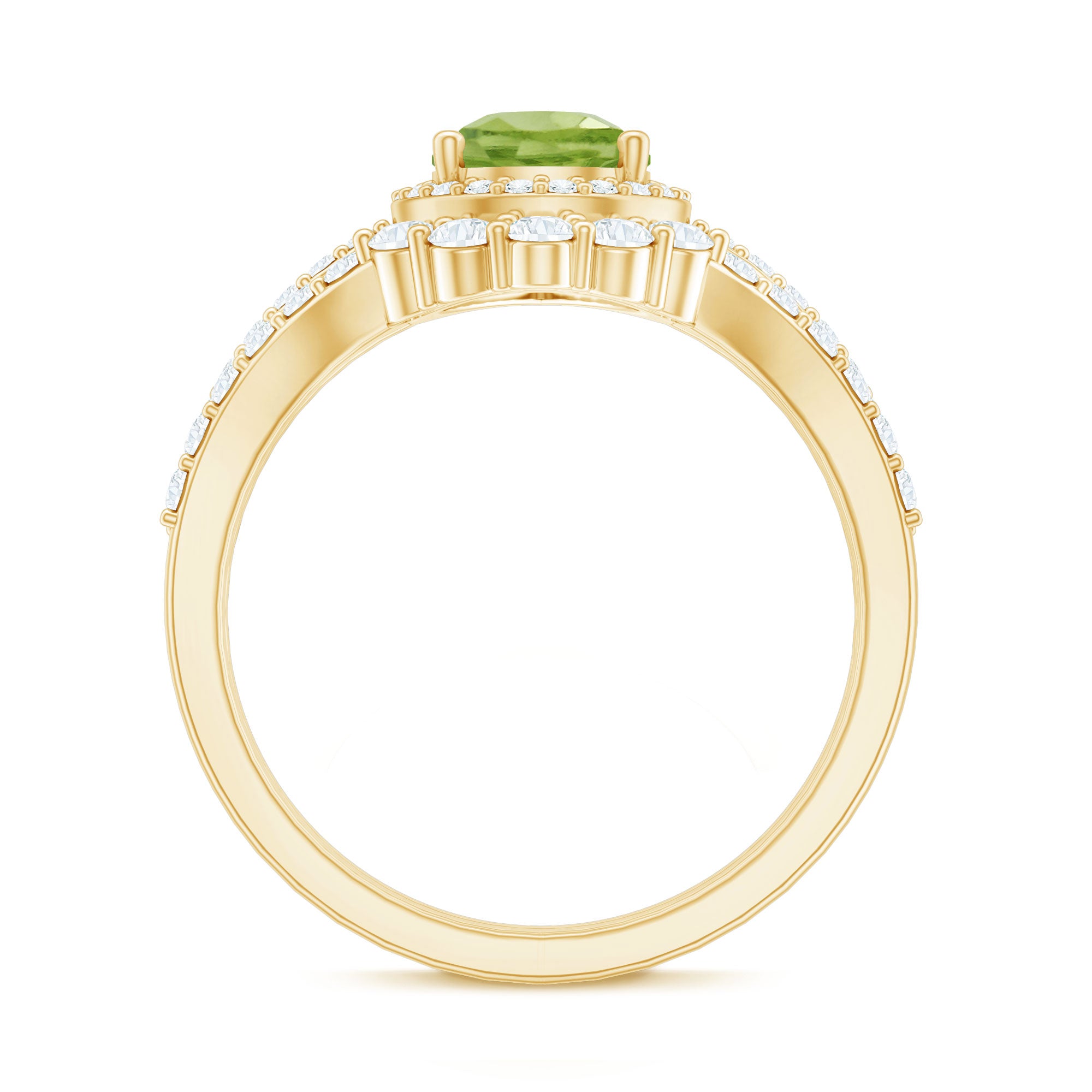 Real 1 Carat Peridot Pear Shaped Engagement Ring with Curved Enhancer AAA - Rosec Jewels