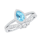 Rosec Jewels-Genuine Aquamarine Teardrop Bridal Ring Set with Diamond Halo