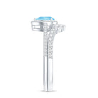 Rosec Jewels-Genuine Aquamarine Teardrop Bridal Ring Set with Diamond Halo