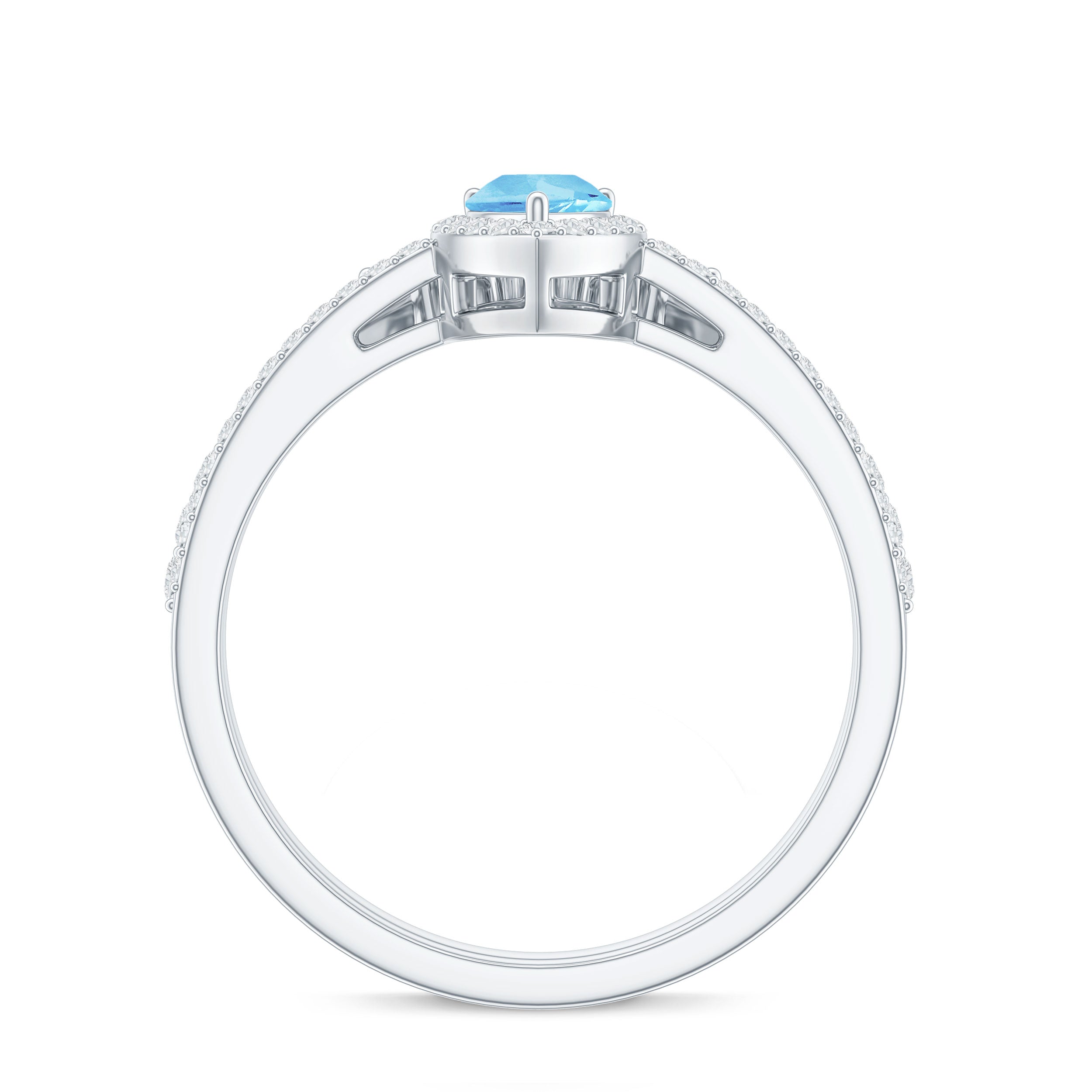 Rosec Jewels-Genuine Aquamarine Teardrop Bridal Ring Set with Diamond Halo