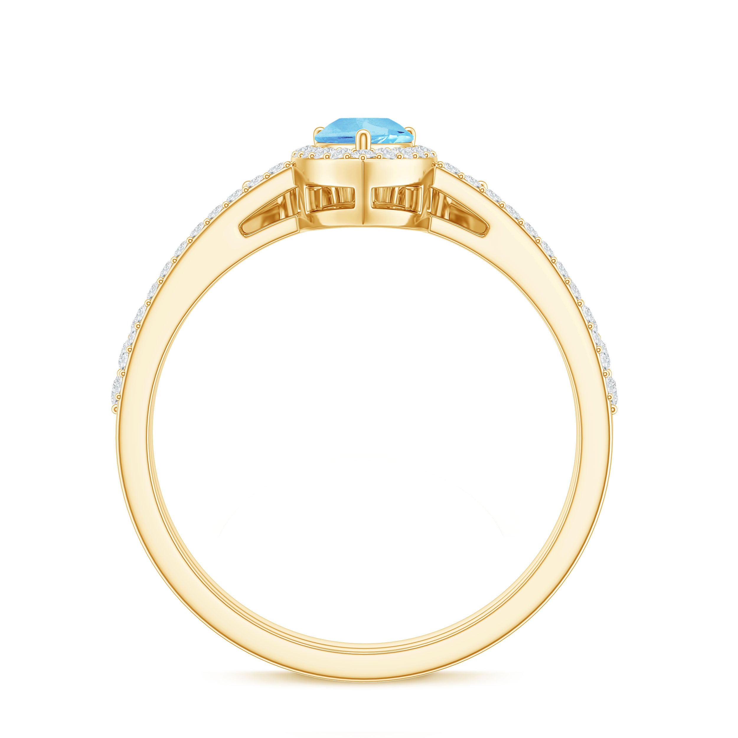 Rosec Jewels-Genuine Aquamarine Teardrop Bridal Ring Set with Diamond Halo