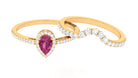 Rosec Jewels-Pink tourmaline Designer Teardrop Ring Set with Moissanite Halo