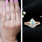 Certified Natural Ethiopian Opal Teardrop Wedding Engagement Ring Set of 2 AAA - Rosec Jewels
