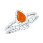 Fire Opal Designer Teardrop Ring Set with Moissanite Halo AAA - Rosec Jewels
