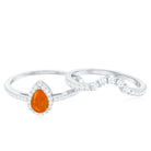 Fire Opal Designer Teardrop Ring Set with Moissanite Halo AAA - Rosec Jewels