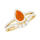 Fire Opal Designer Teardrop Ring Set with Moissanite Halo AAA - Rosec Jewels