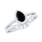 Rosec Jewels-Natural Black Spinel Pear Shaped Engagement Ring with Moissanite Enhancer
