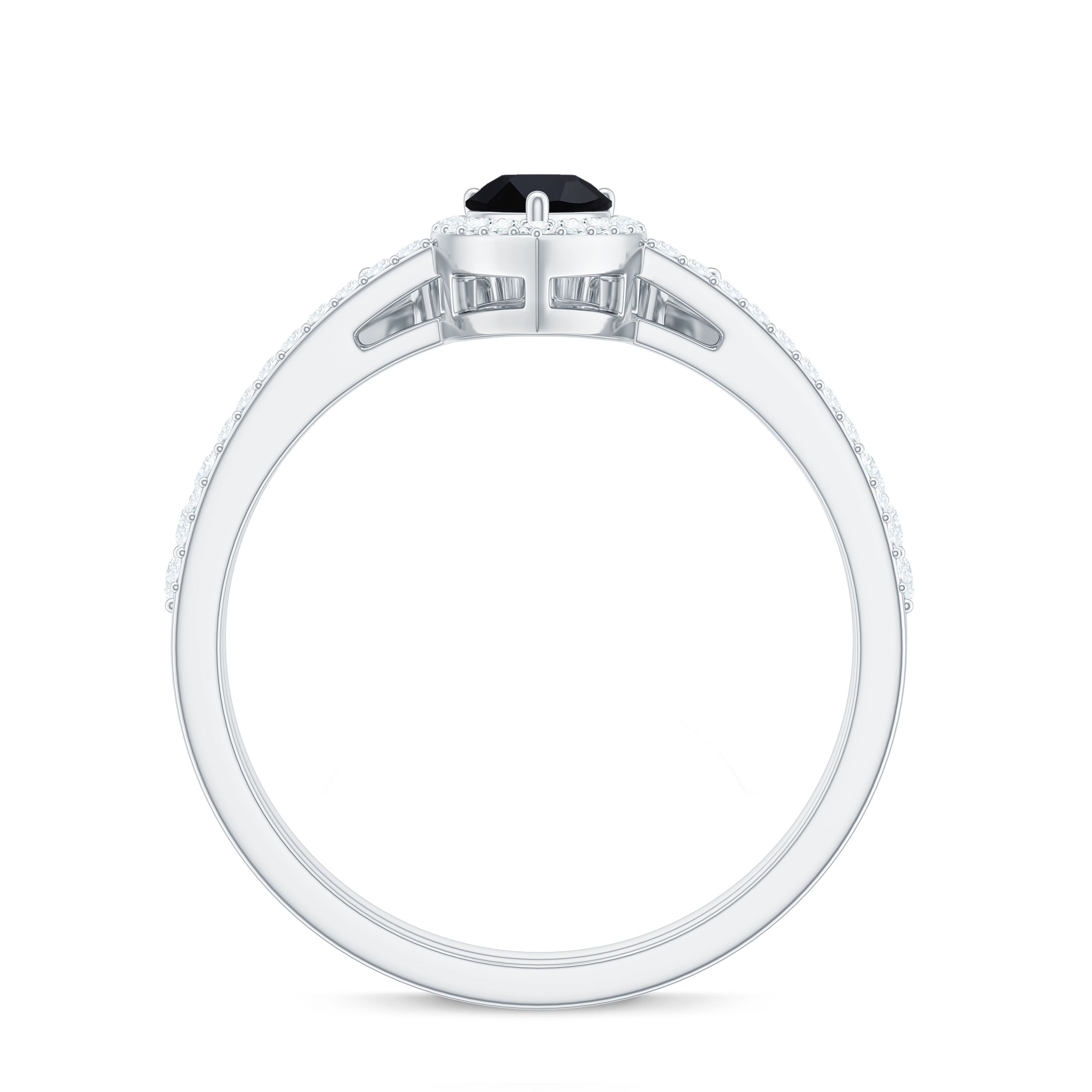Rosec Jewels-Natural Black Spinel Pear Shaped Engagement Ring with Moissanite Enhancer
