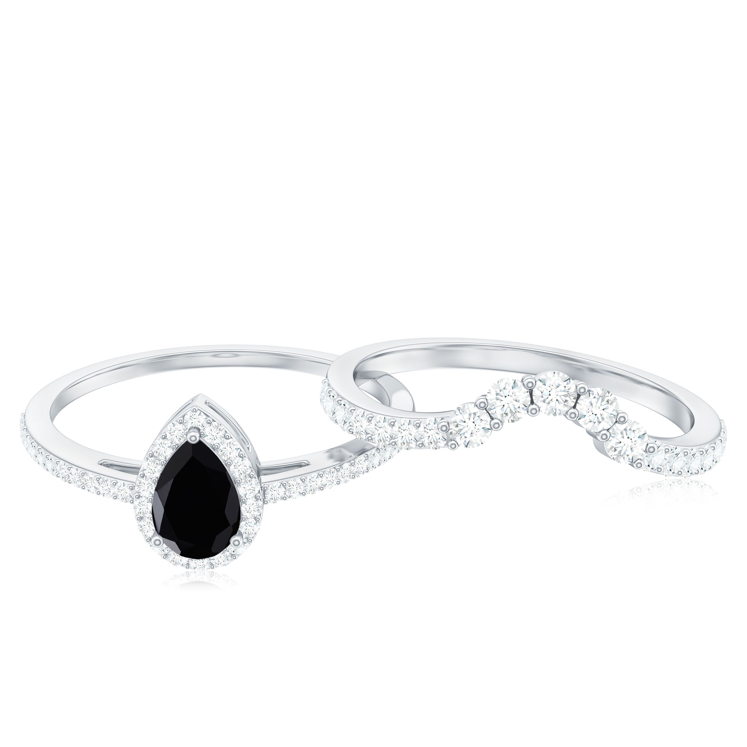 Rosec Jewels-Natural Black Spinel Pear Shaped Engagement Ring with Moissanite Enhancer