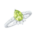 Natural 1 Carat Peridot Teardrop Engagement Ring with Diamond Half Halo AAA - Rosec Jewels