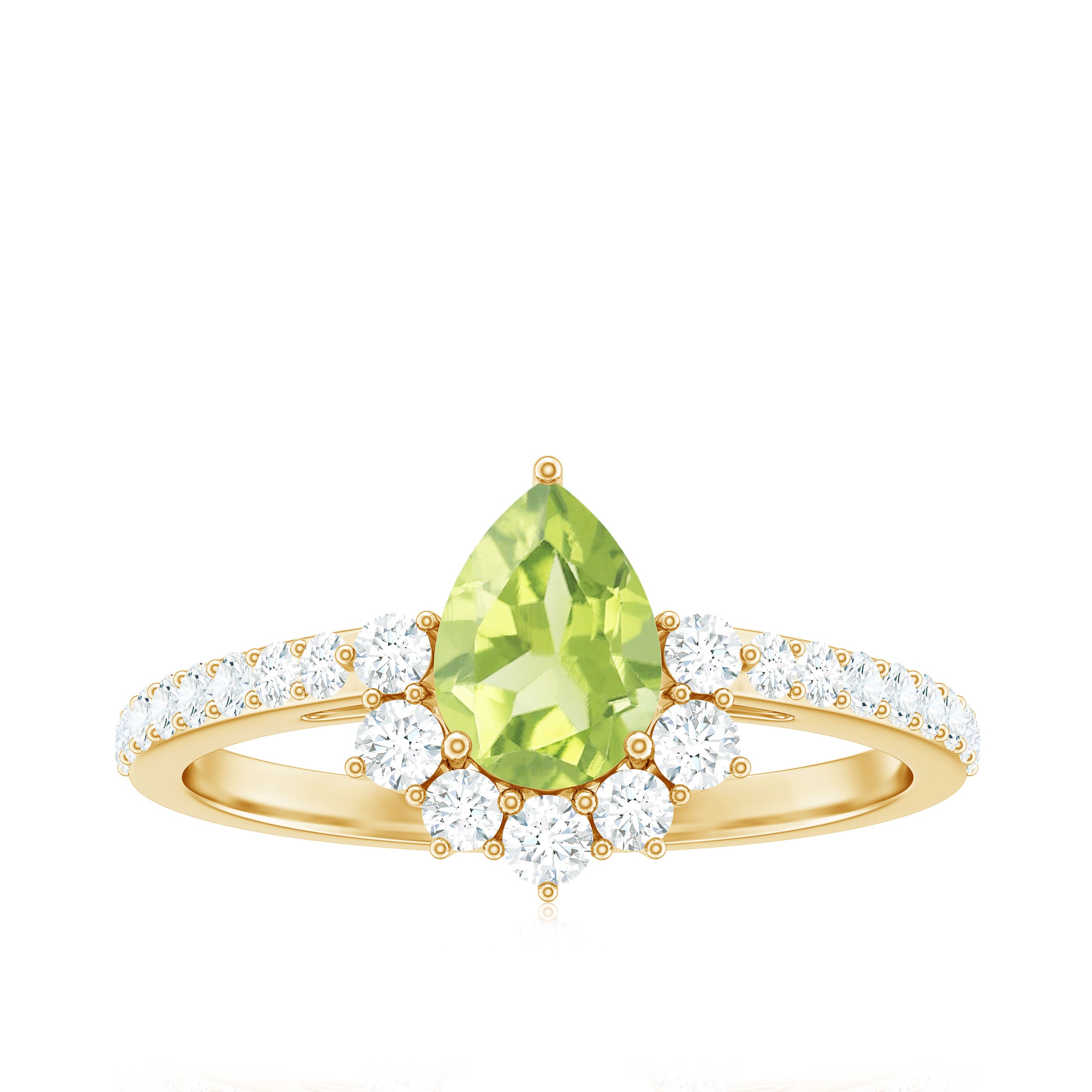 Natural 1 Carat Peridot Teardrop Engagement Ring with Diamond Half Halo AAA - Rosec Jewels