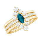 Marquise London Blue Topaz Bridal Ring Set with 2 Diamond Ring Guards AAA - Rosec Jewels