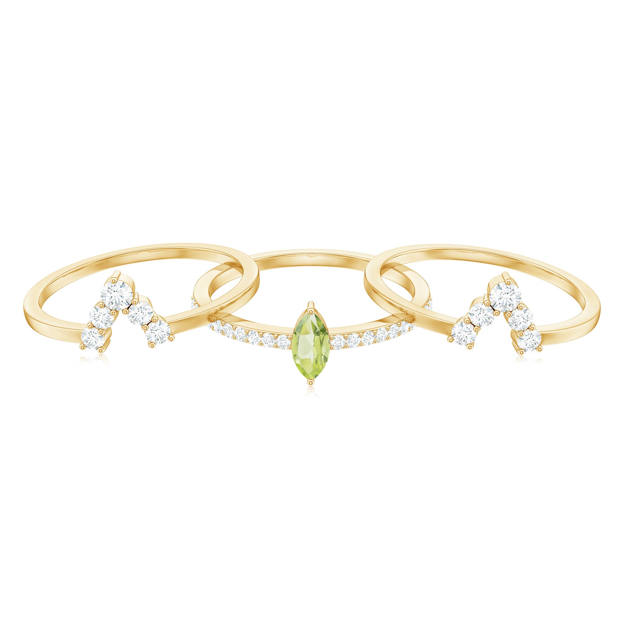 Marquise Cut Peridot Solitaire Trio Ring Set with Moissanite AAA - Rosec Jewels