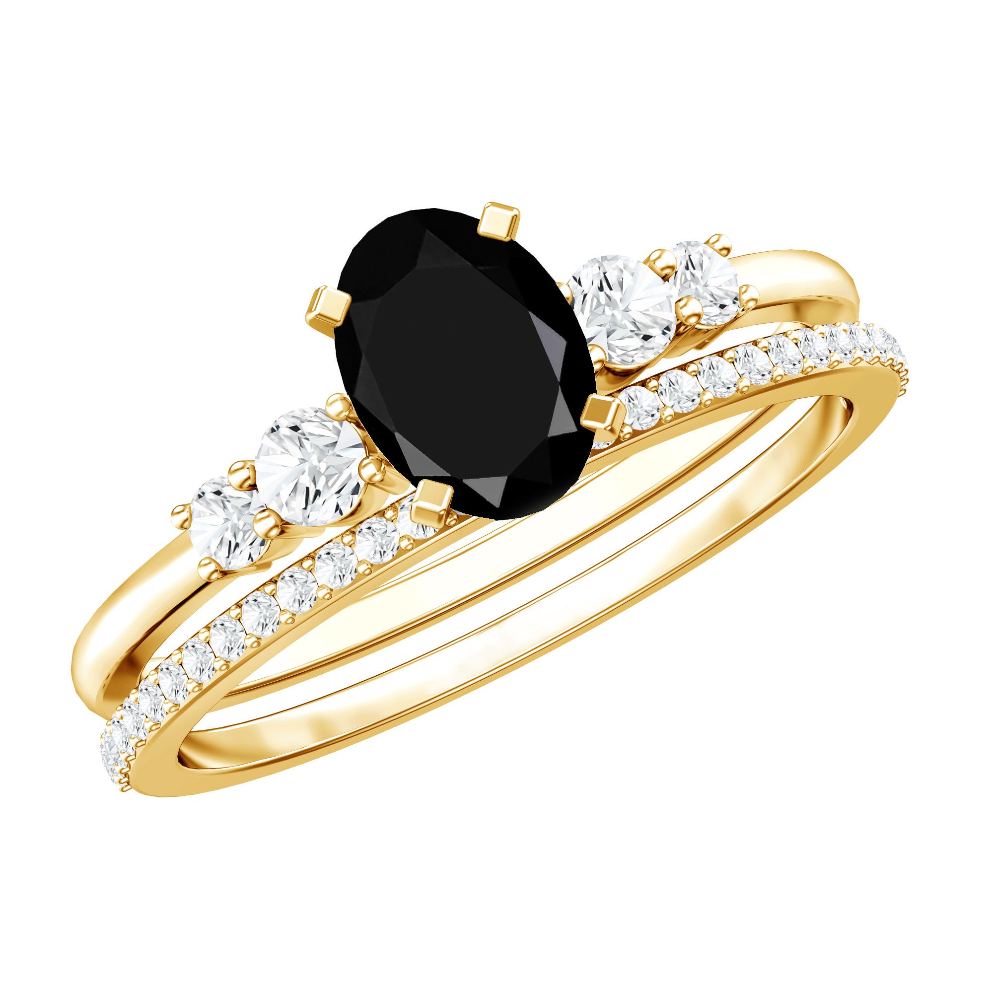 Certified Oval Lab Grown Black and White Diamond Wedding Engagement Ring Set AAAA ( Synthetic ) - Rosec Jewels