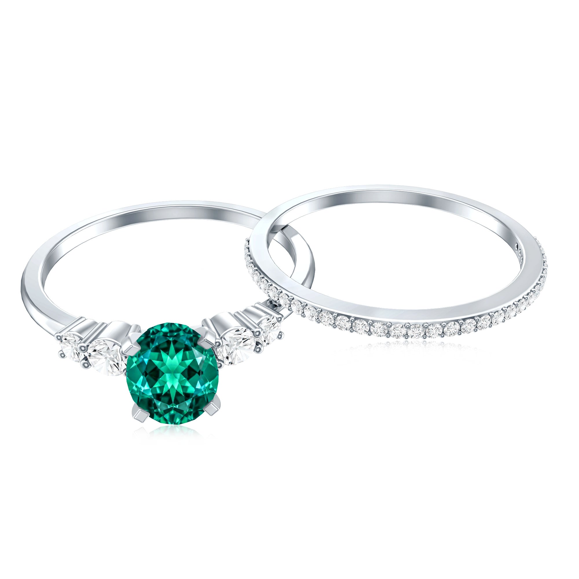 Certified Oval Lab Grown Emerald Diamond Engagement Ring Set AAAA - Rosec Jewels