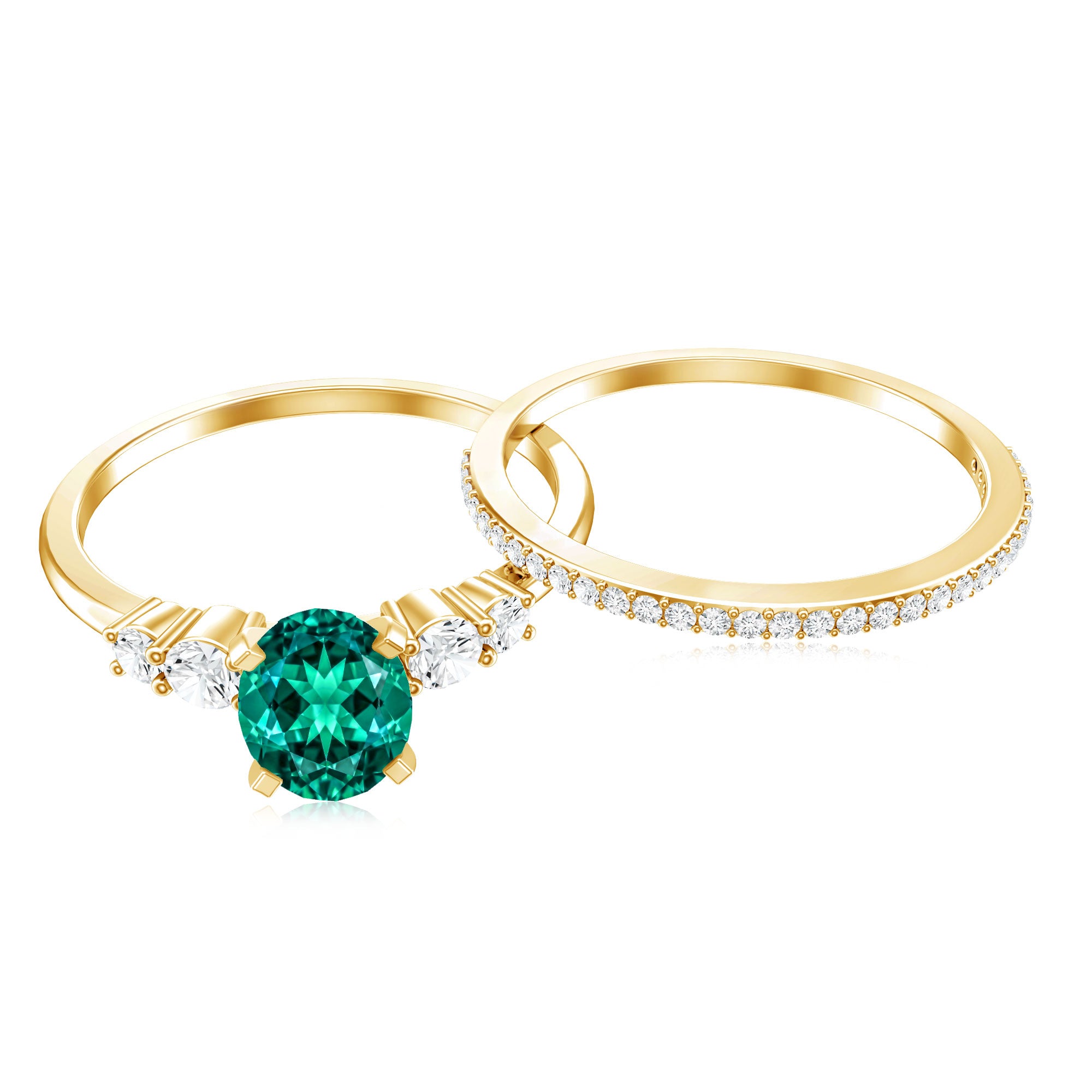 Certified Oval Lab Grown Emerald Diamond Engagement Ring Set AAAA - Rosec Jewels