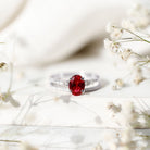 1.5 Carat Oval Lab Created Ruby Solitaire Bridal Ring Set with Diamond AAAA - Rosec Jewels