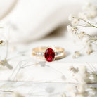 1.5 Carat Oval Lab Created Ruby Solitaire Bridal Ring Set with Diamond AAAA - Rosec Jewels