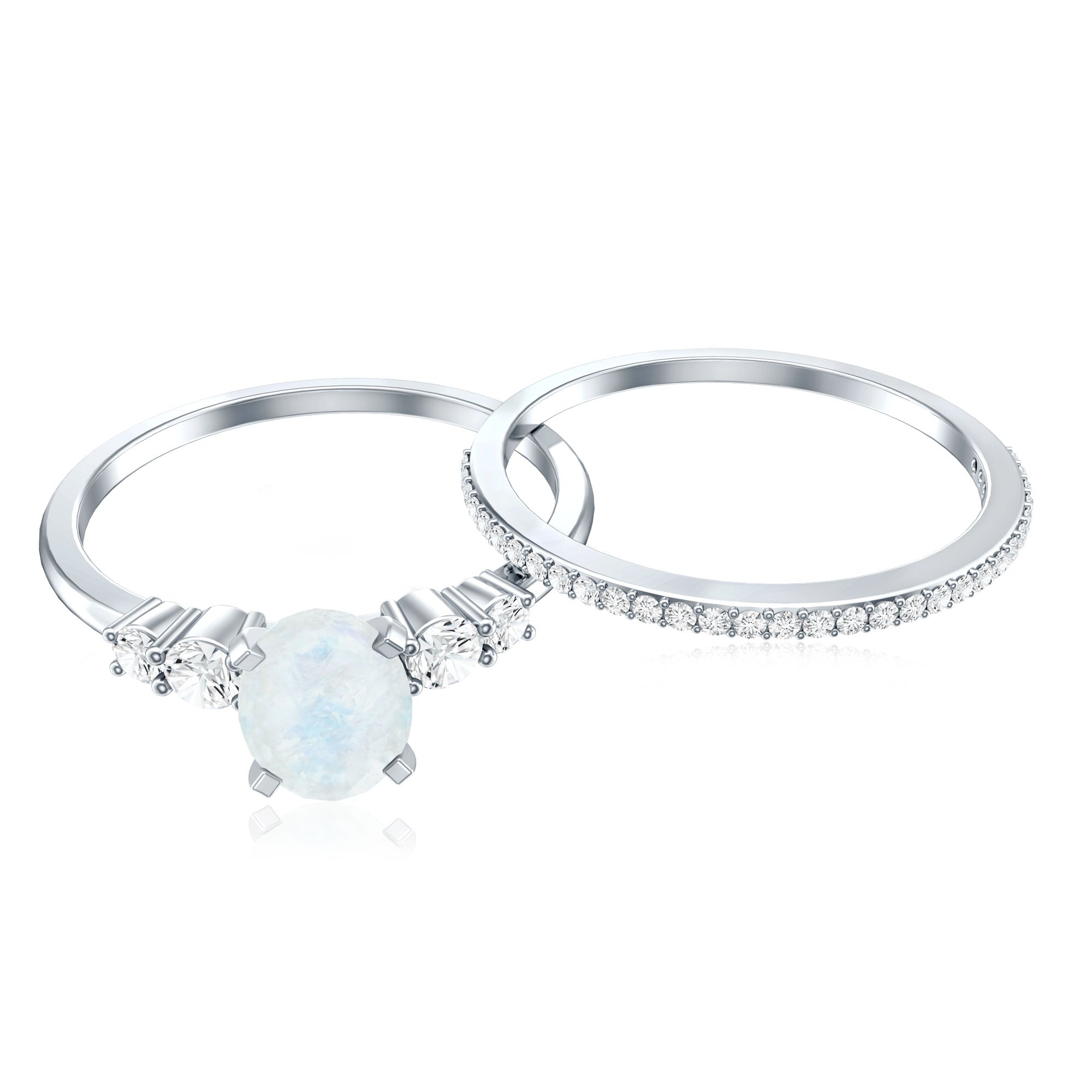 Oval Moonstone Solitaire Ring Set with Diamond AAA - Rosec Jewels
