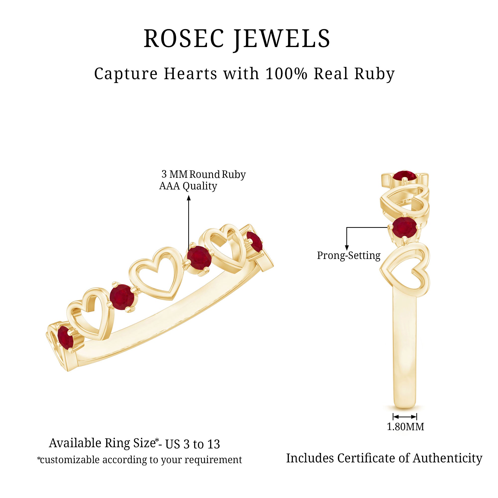 Rosec Jewels-Natural Ruby Heart Eternity Ring for Promise