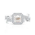 Rosec Jewels-Vintage Inspired 2 Carat Pearl Engagement Ring with Diamond Halo