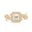 Rosec Jewels-Vintage Inspired 2 Carat Pearl Engagement Ring with Diamond Halo
