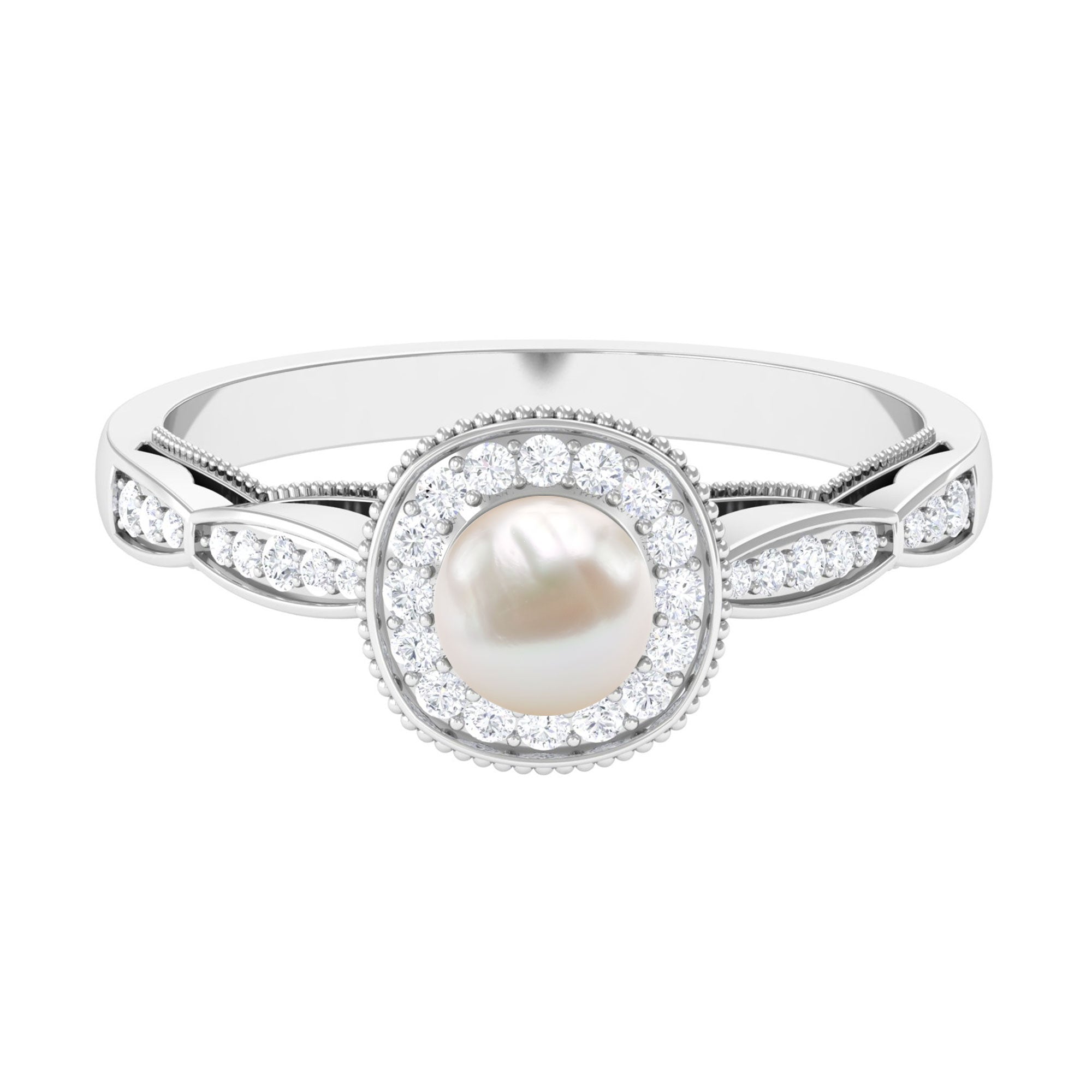 2.25 CT Freshwater Pearl and Diamond Engagement Ring AAA - Rosec Jewels