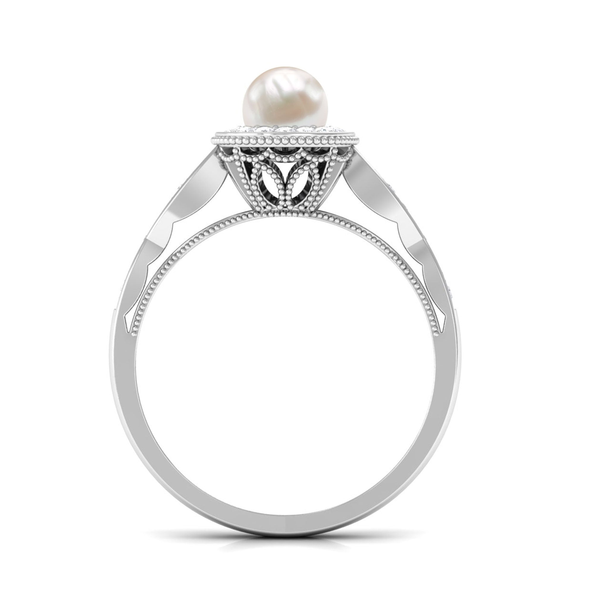 2.25 CT Freshwater Pearl and Diamond Engagement Ring AAA - Rosec Jewels