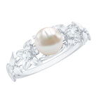 Cultured 2 Carat White Pearl Flower Engagement Ring with Diamonds AAA - Rosec Jewels