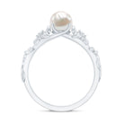 Cultured 2 Carat White Pearl Flower Engagement Ring with Diamonds AAA - Rosec Jewels