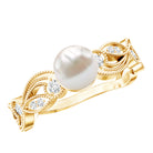 2 Carat Freshwater Pearl Vintage Looking Engagement Ring with Diamond AAA - Rosec Jewels