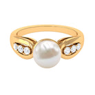 Bead Set Freshwater Pearl Solitaire Ring with Diamond Side Stones AAA - Rosec Jewels