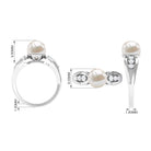 Bead Set Freshwater Pearl Solitaire Ring with Diamond Side Stones AAA - Rosec Jewels