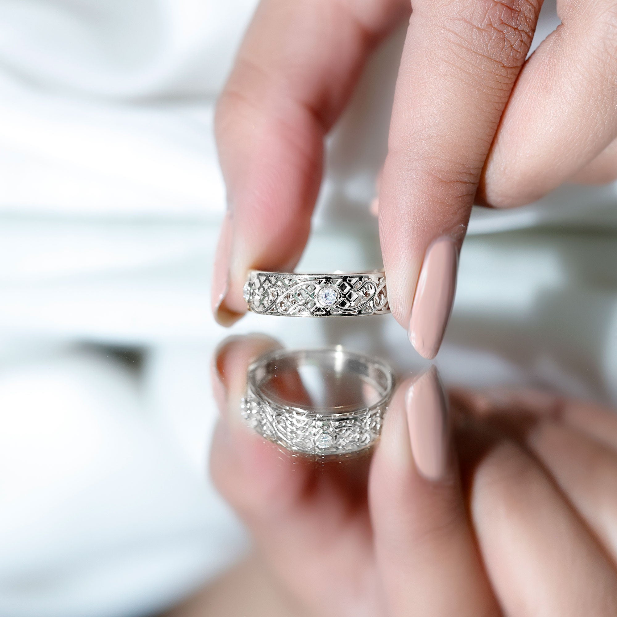 Rosec Jewels-Bezel Set Round Diamond Filigree Ring
