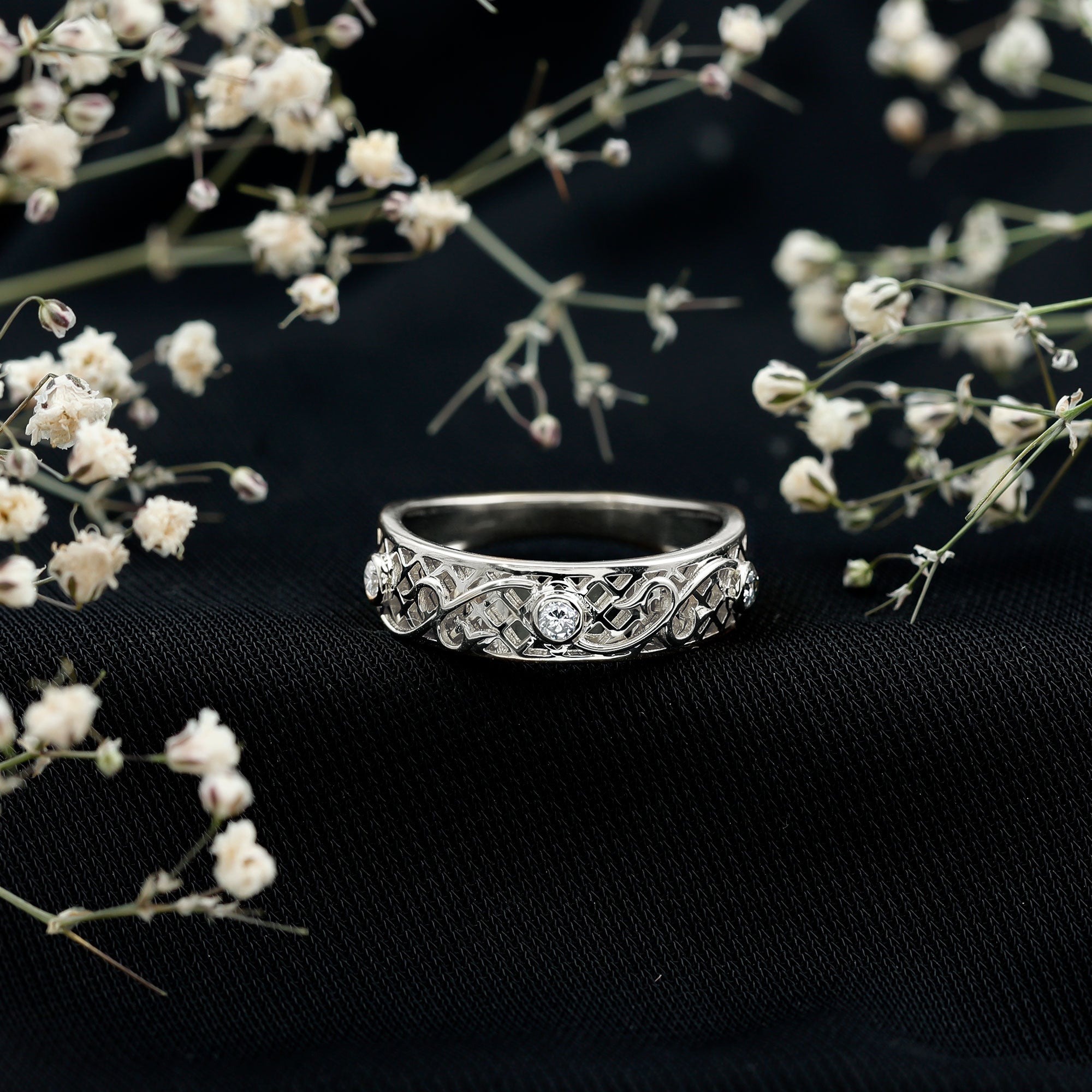 Rosec Jewels-Bezel Set Round Diamond Filigree Ring