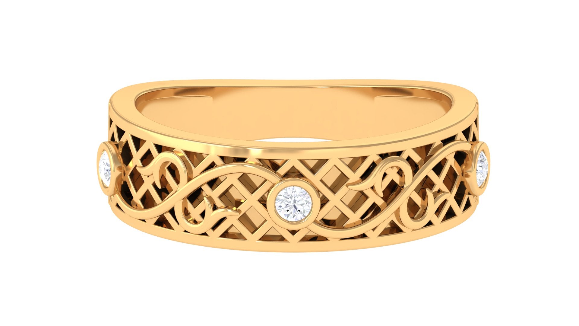 Rosec Jewels-Bezel Set Round Diamond Filigree Ring