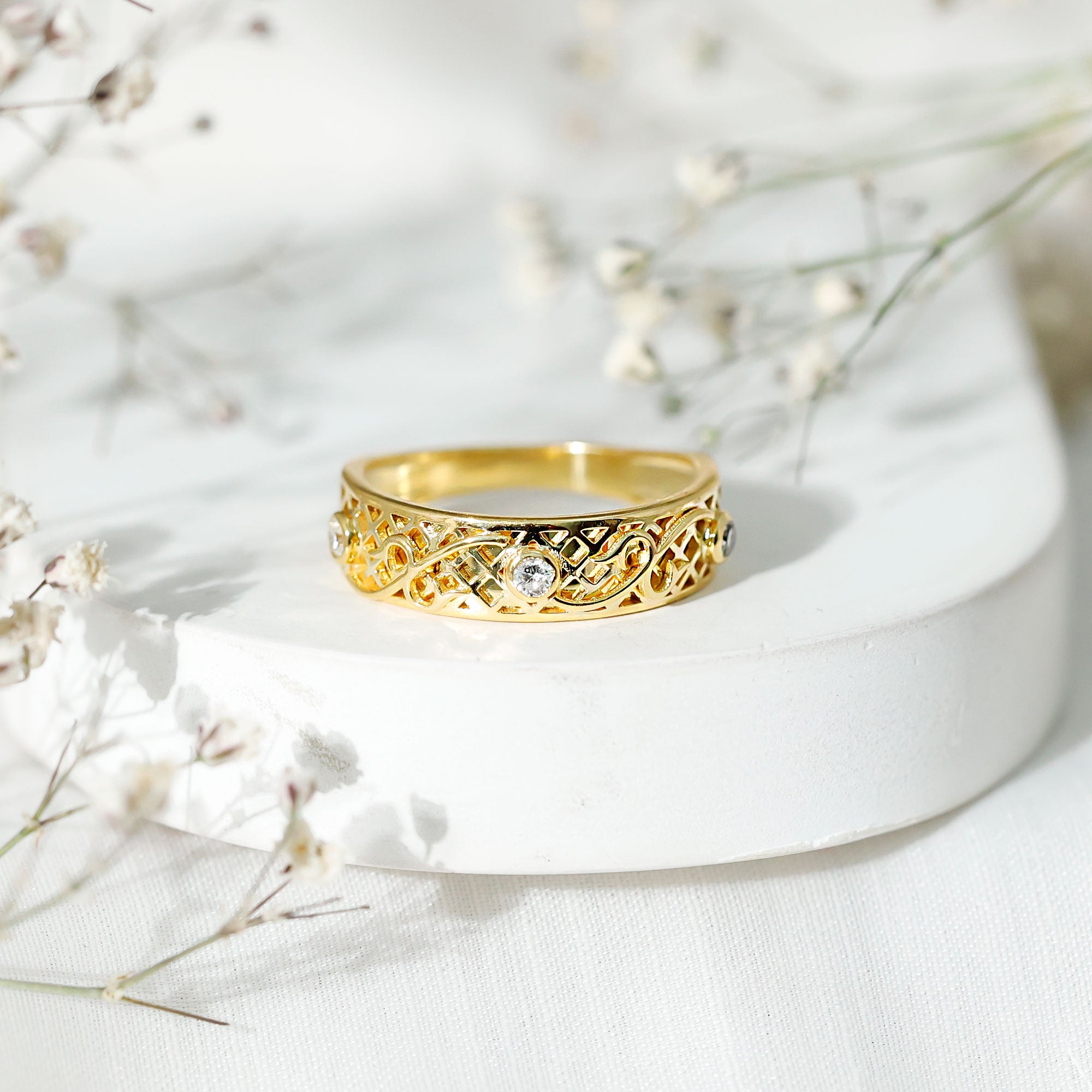 Rosec Jewels-Bezel Set Round Diamond Filigree Ring