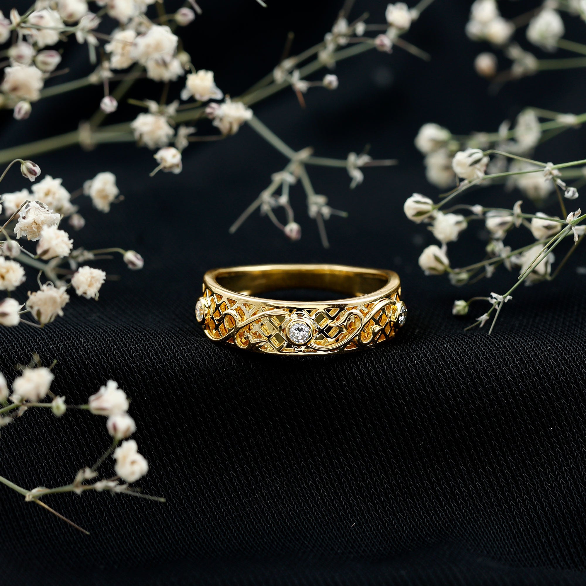 Rosec Jewels-Bezel Set Round Diamond Filigree Ring