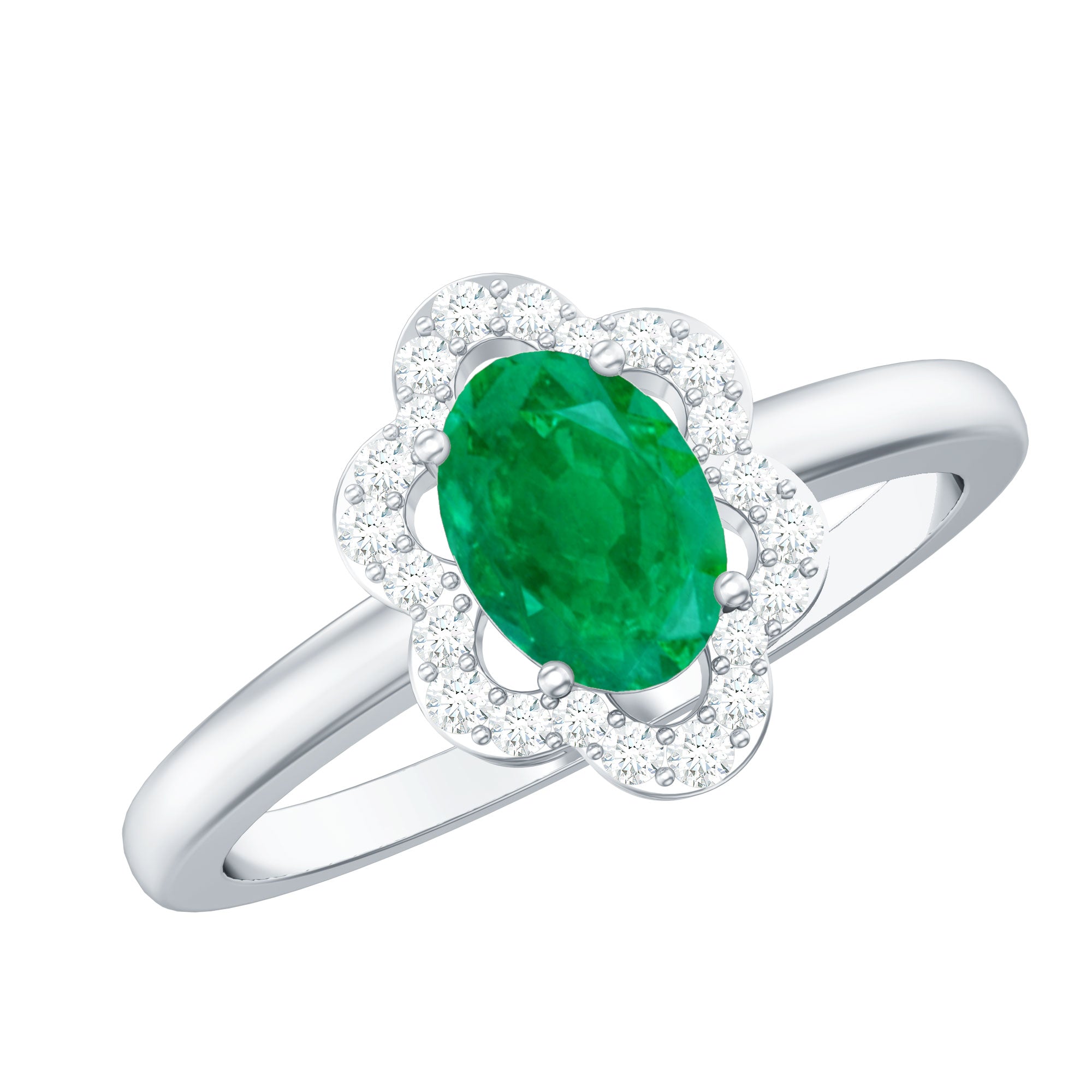 Rosec Jewels-Natural 5X7mm Oval Emerald Engagement Ring with Diamond