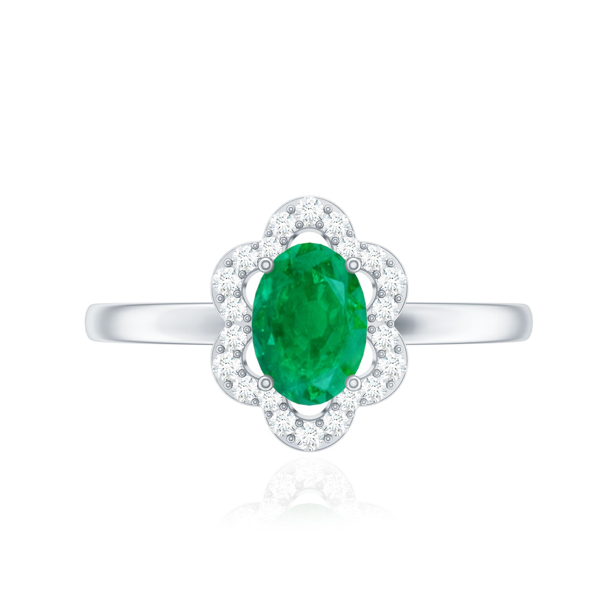 Rosec Jewels-Natural 5X7mm Oval Emerald Engagement Ring with Diamond