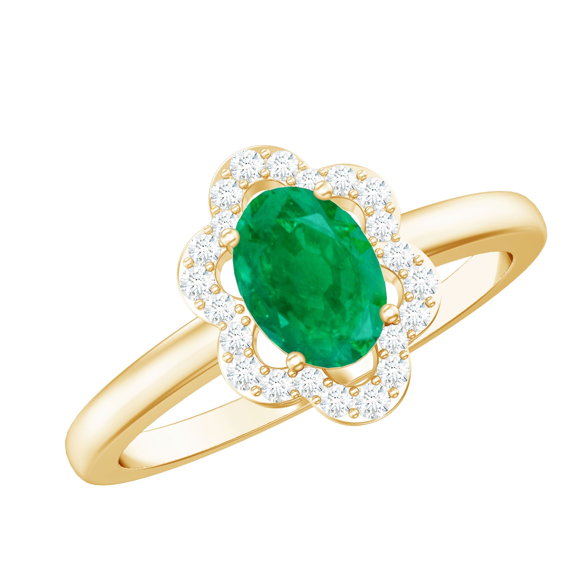 Rosec Jewels-Natural 5X7mm Oval Emerald Engagement Ring with Diamond