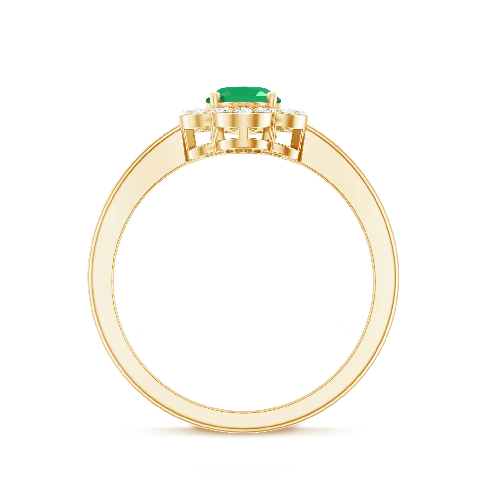 Rosec Jewels-Natural 5X7mm Oval Emerald Engagement Ring with Diamond