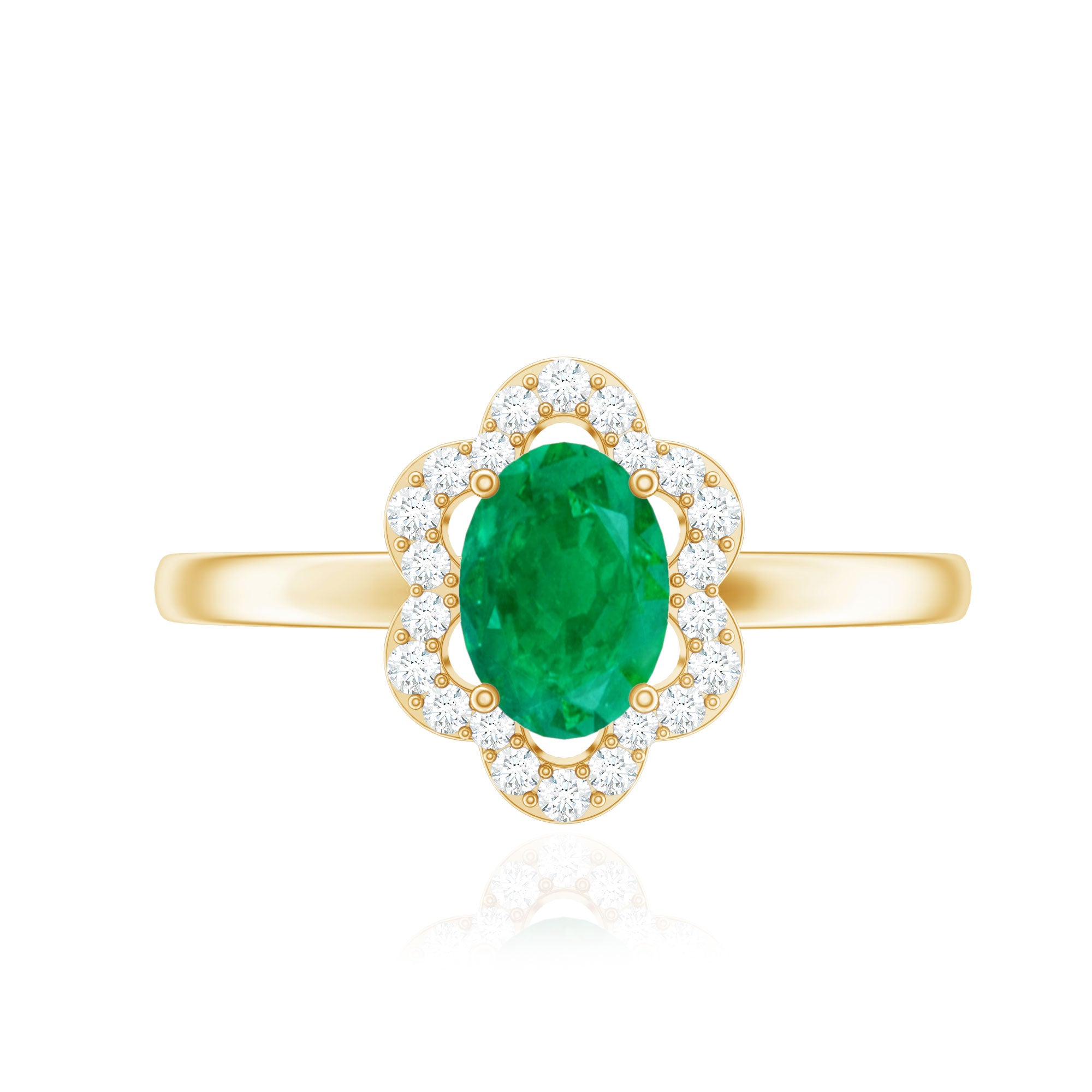 Rosec Jewels-Natural 5X7mm Oval Emerald Engagement Ring with Diamond