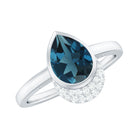 Rosec Jewels-Genuine London Blue Topaz Diamond Engagement Ring in Bezel Setting